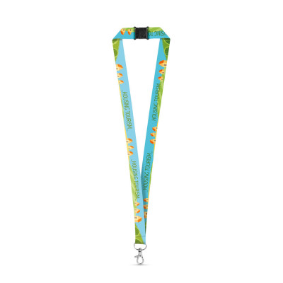 DOVER. SET Lanyard SUBLIMATION Long II (20 mm) in recycled polyester (100 rPET) with Hook Trigger Snap 20 mm and safety lock
